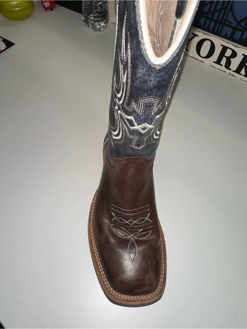Old West Brown Leather Foot with Black Embroidered Shaft Kids Western Boots